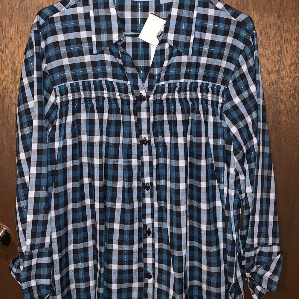 Ladies 2X plaid blouse